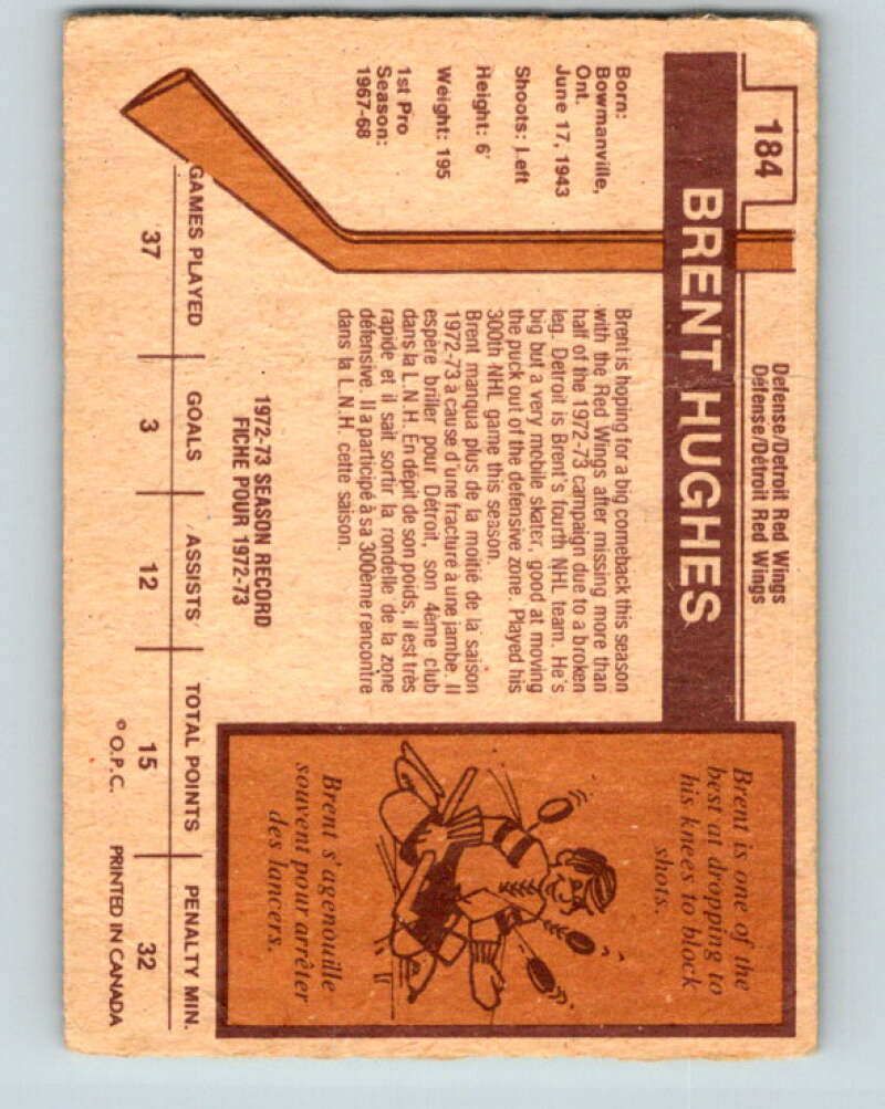 1973-74 O-Pee-Chee #184 Brent Hughes  Detroit Red Wings  V8511