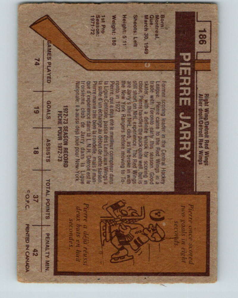 1973-74 O-Pee-Chee #186 Pierre Jarry  Detroit Red Wings  V8513