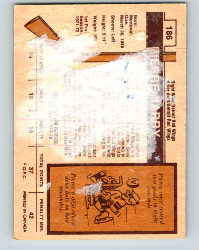 1973-74 O-Pee-Chee #186 Pierre Jarry  Detroit Red Wings  V8514