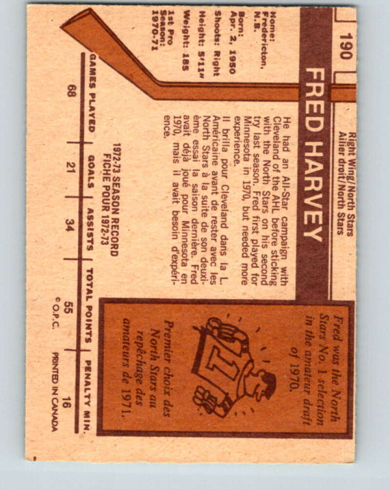 1973-74 O-Pee-Chee #190 Buster Harvey  Minnesota North Stars  V8518