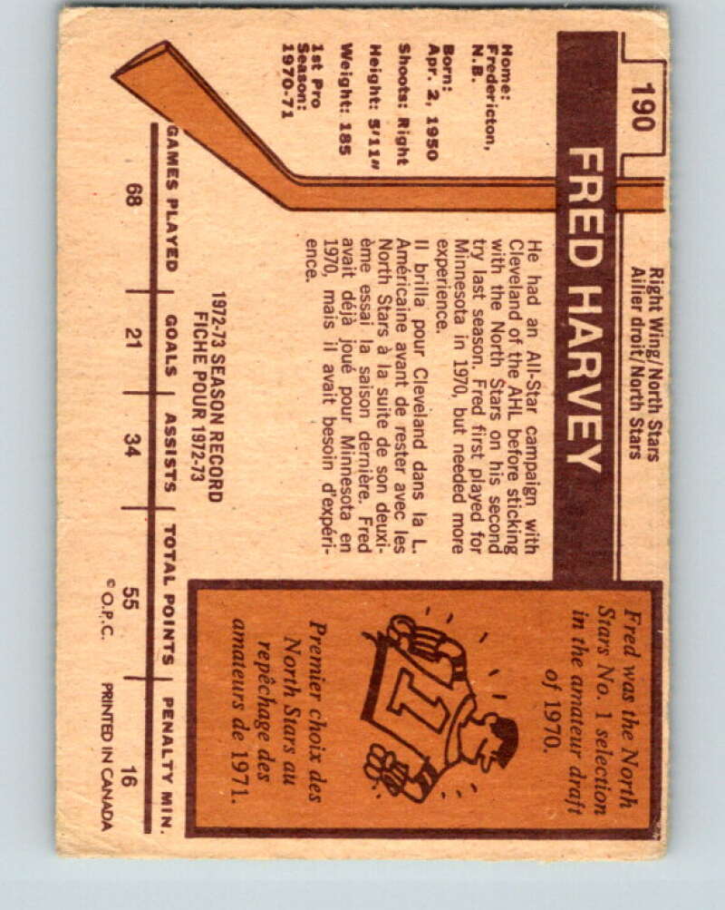1973-74 O-Pee-Chee #190 Buster Harvey  Minnesota North Stars  V8520