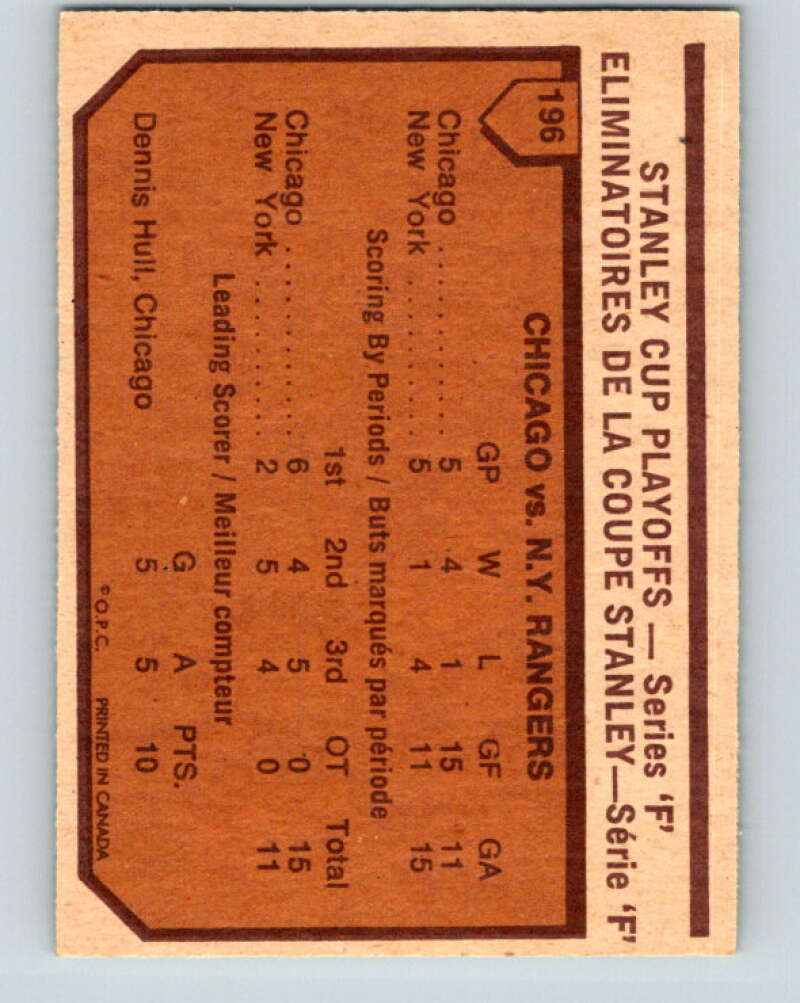 1973-74 O-Pee-Chee #196 Series F  Blackhawks/Rangers  V8533