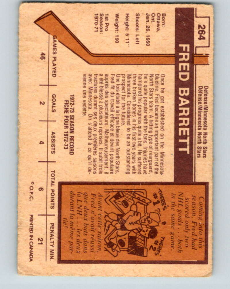 1973-74 O-Pee-Chee #264 Fred Barrett  Minnesota North Stars  V8646