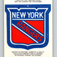 1973-74 O-Pee-Chee Team Crests #12 New York Rangers  V8832