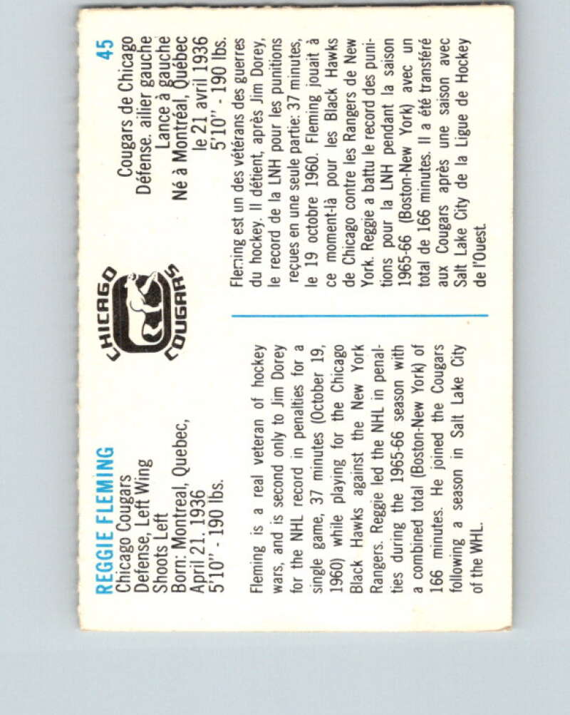 1973-74 Quaker Oats WHA #45 Reg Fleming  Chicago Cougars  V8950