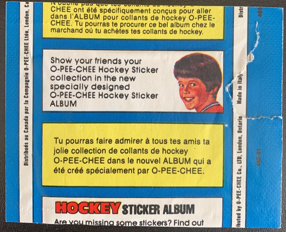 Hockey Wax Wrapper - 1981-82 Panini - Album Sticker Pack W28