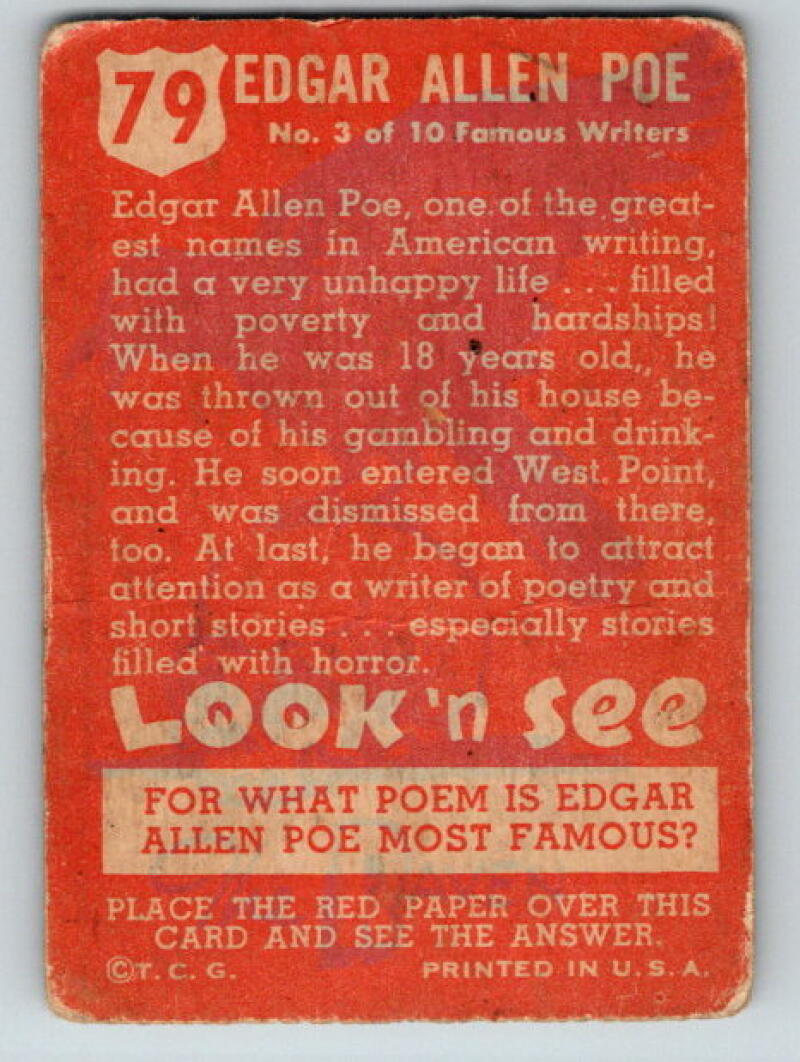1952 Topps Look 'n See #79 Edgar Allan Poe Vintage Card V8970