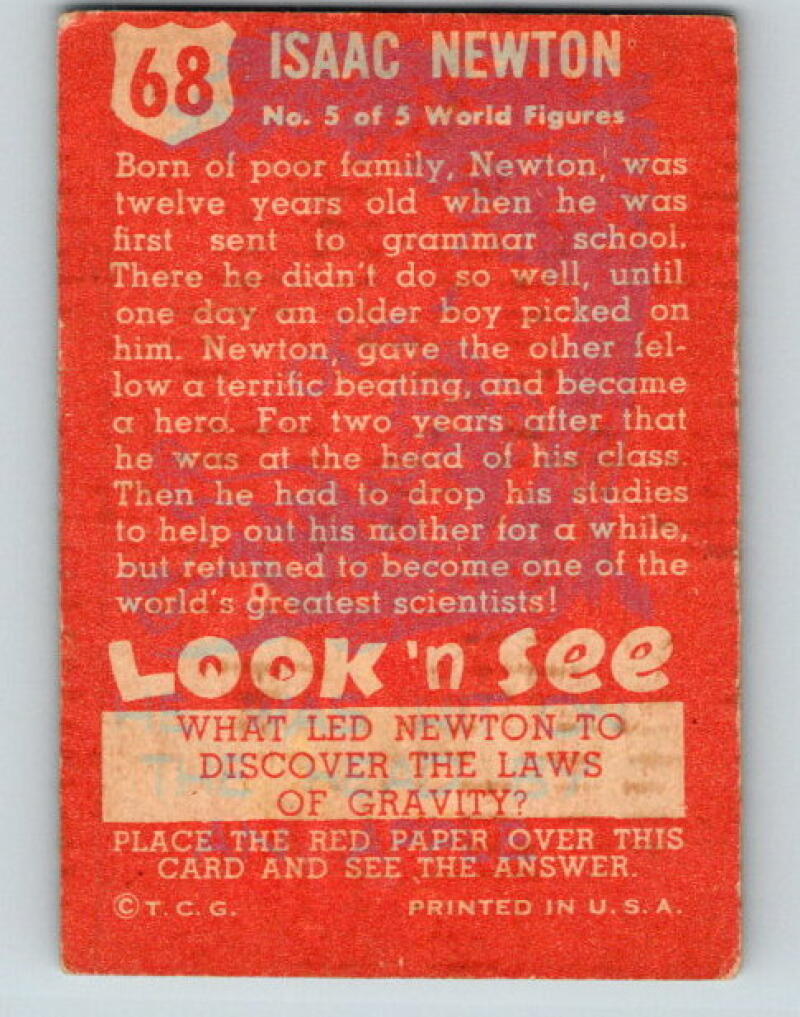 1952 Topps Look 'n See #68 Isaac Newton Vintage Card V8974