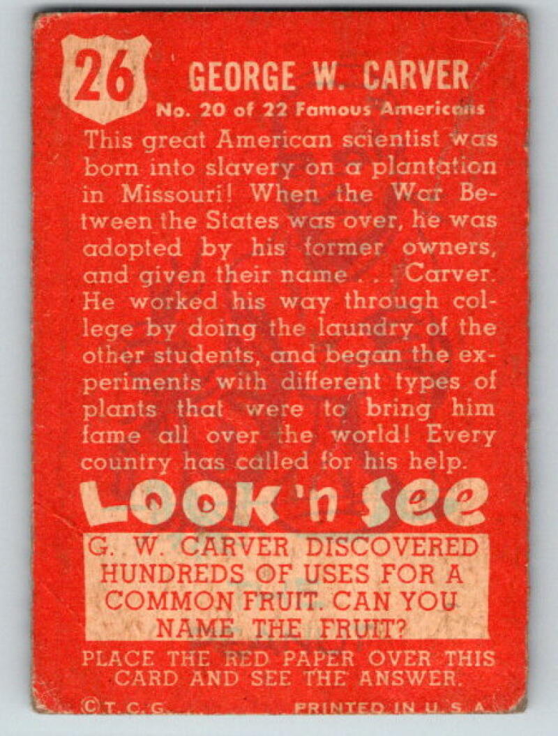 1952 Topps Look 'n See #26 Washington Carver Vintage Card V8976