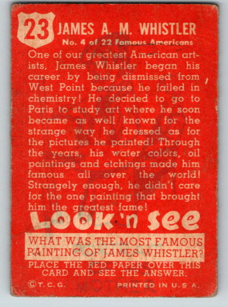 1952 Topps Look 'n See #23 James A.M. Whistler Vintage Card V8977