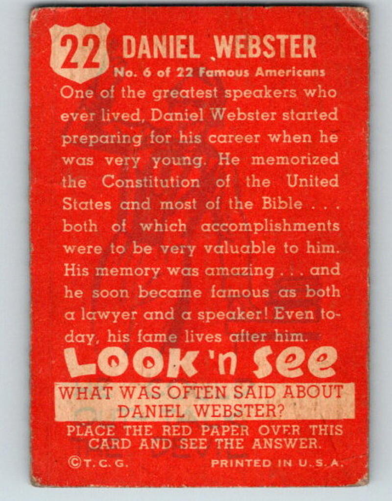 1952 Topps Look 'n See #22 Daniel Webster Vintage Card V8979