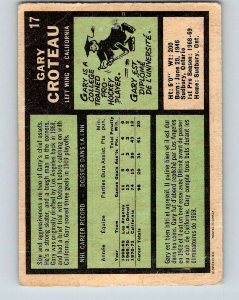 1971-72 O-Pee-Chee #17 Gary Croteau  California Golden Seals  V9024