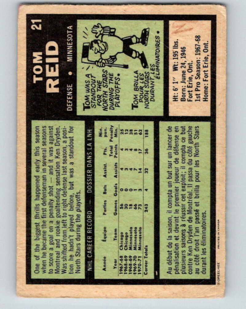 1971-72 O-Pee-Chee #21 Tom Reid  Minnesota North Stars  V9035