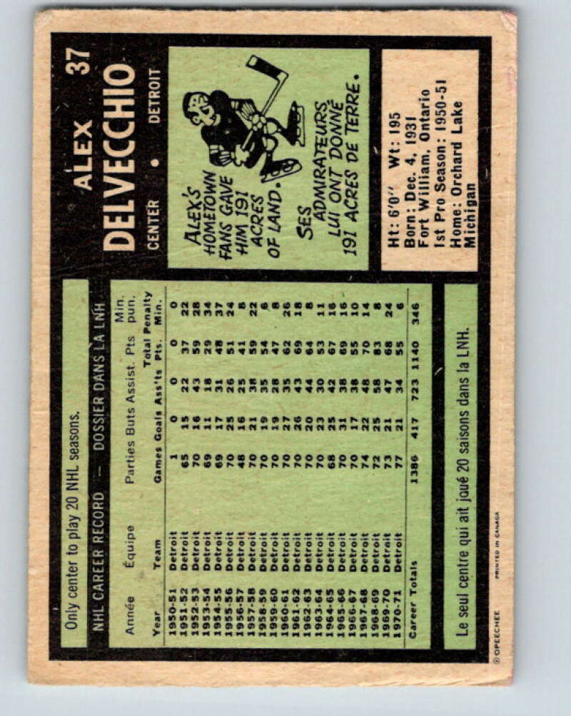 1971-72 O-Pee-Chee #37 Alex Delvecchio  Detroit Red Wings  V9077