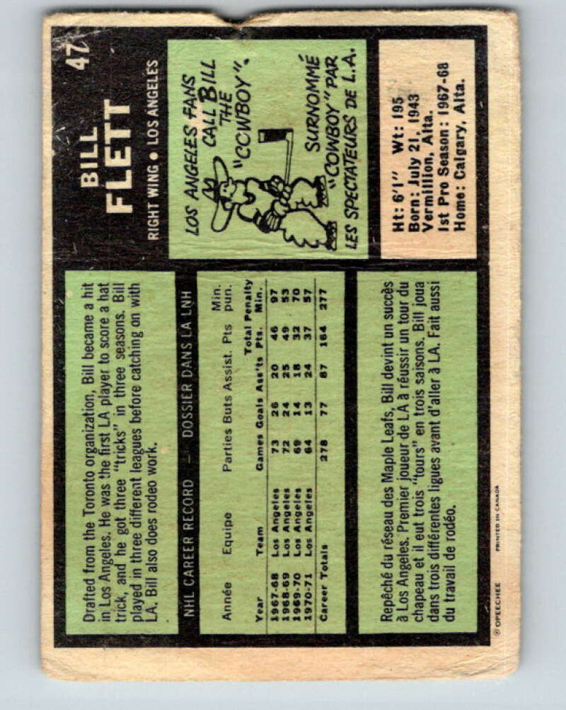 1971-72 O-Pee-Chee #47 Bill Flett  Los Angeles Kings  V9108