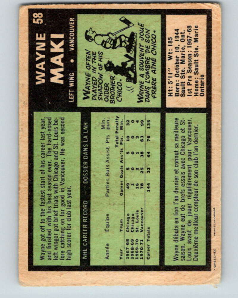 1971-72 O-Pee-Chee #58 Wayne Maki  Vancouver Canucks  V9132