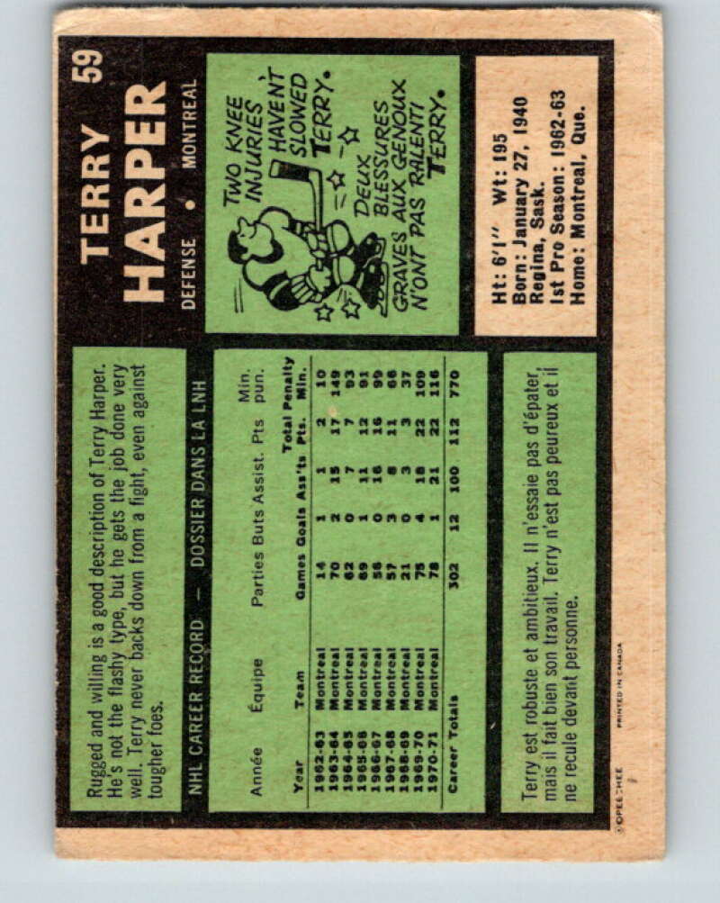 1971-72 O-Pee-Chee #59 Terry Harper  Montreal Canadiens  V9135