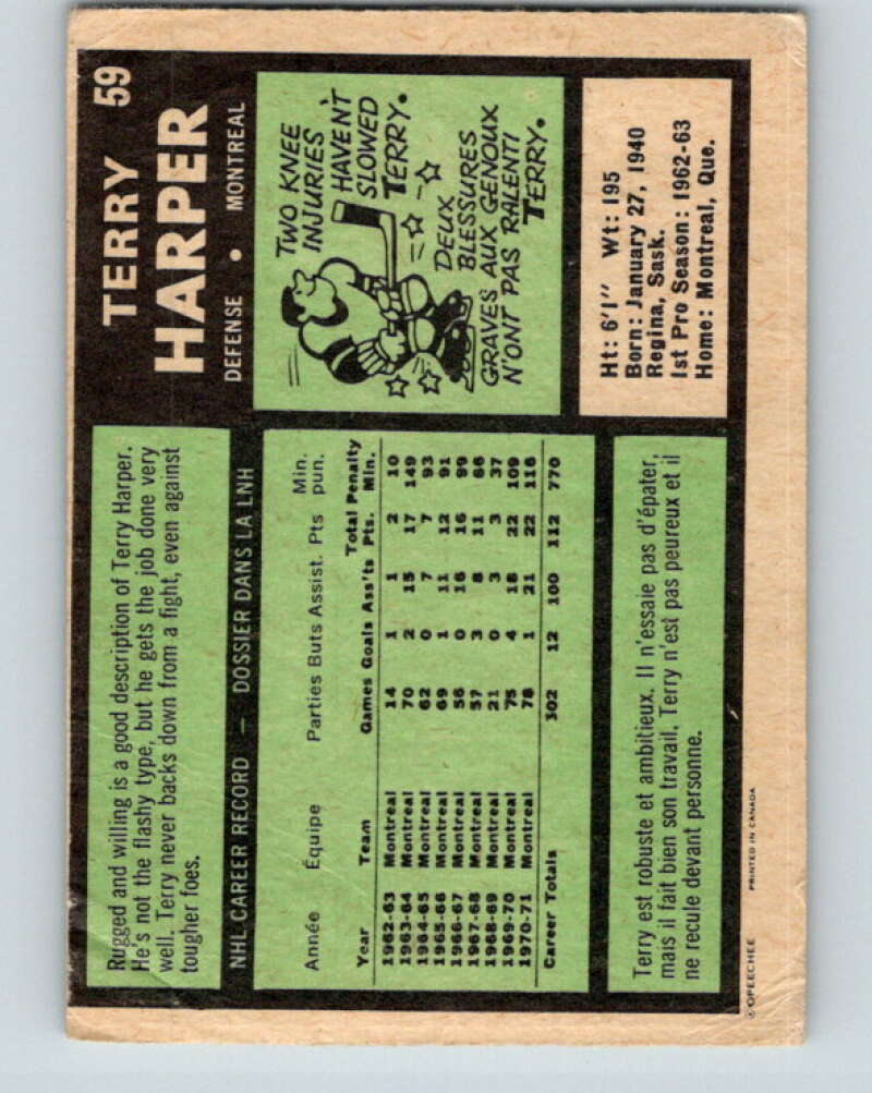 1971-72 O-Pee-Chee #59 Terry Harper  Montreal Canadiens  V9136