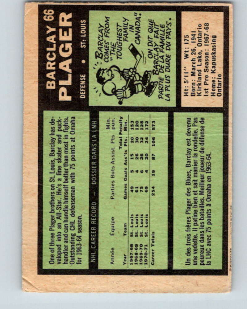 1971-72 O-Pee-Chee #66 Barclay Plager  St. Louis Blues  V9157