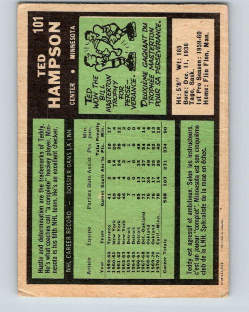 1971-72 O-Pee-Chee #101 Ted Hampson  Minnesota North Stars  V9244