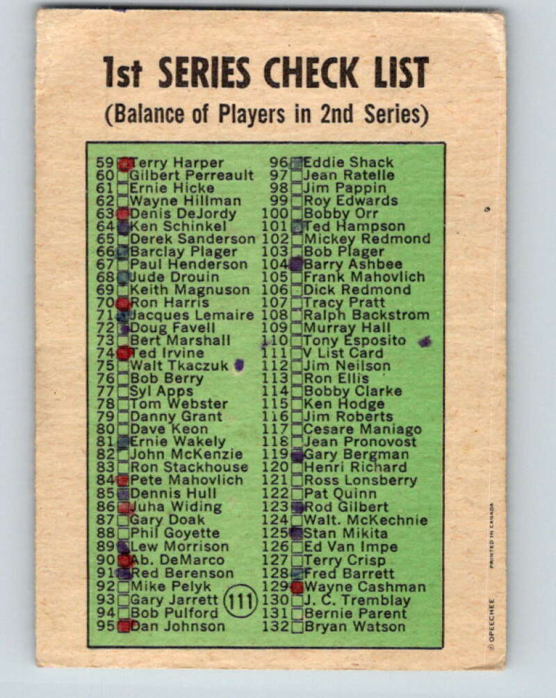 1971-72 O-Pee-Chee #111 Checklist   V9271