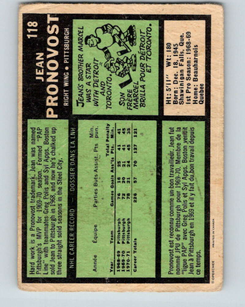 1971-72 O-Pee-Chee #118 Jean Pronovost  Pittsburgh Penguins  V9280