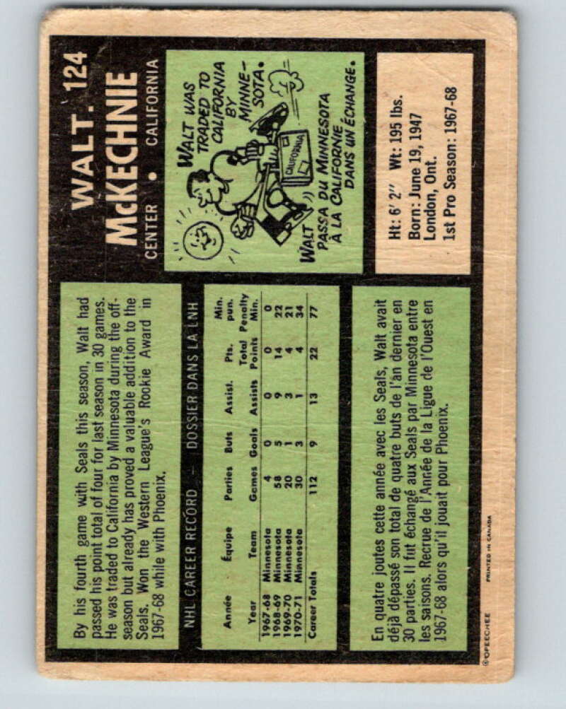 1971-72 O-Pee-Chee #124 Walt McKechnie  California Golden Seals  V9304