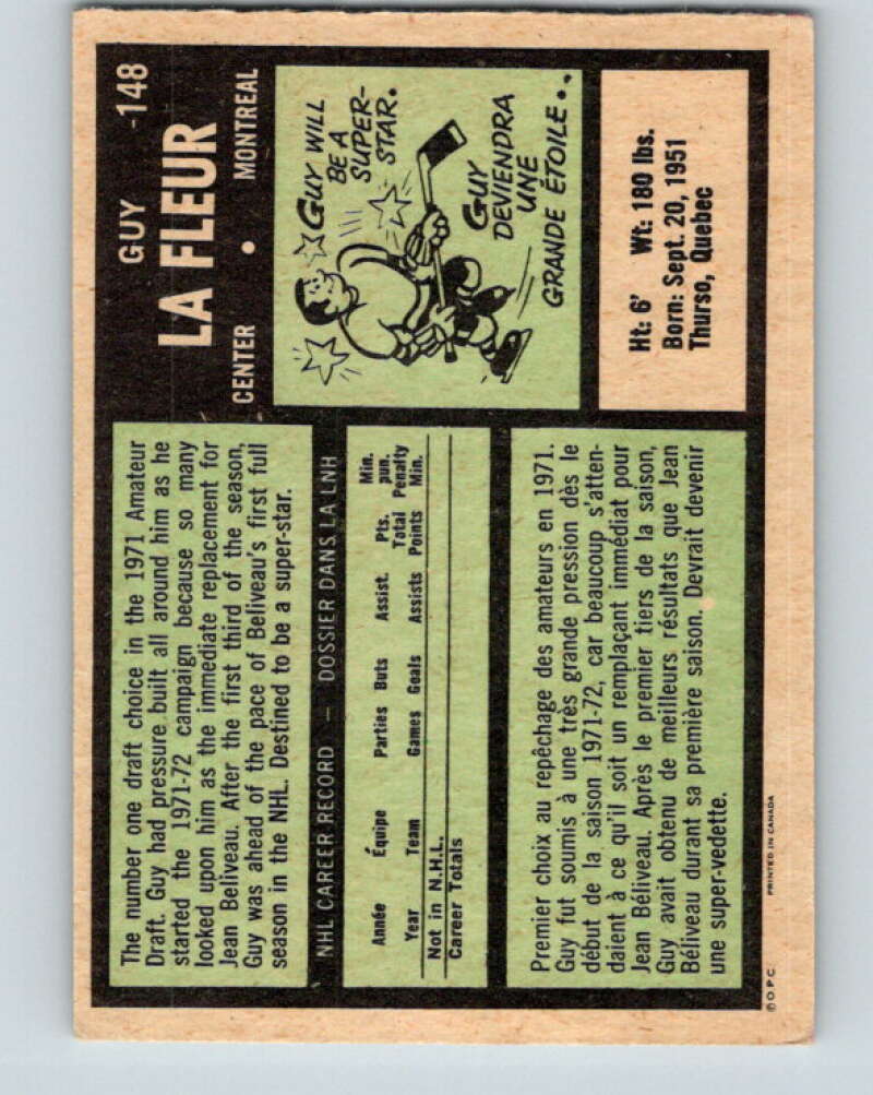1971-72 O-Pee-Chee #148 Guy Lafleur UER  RC Rookie Montreal Canadiens  V9378