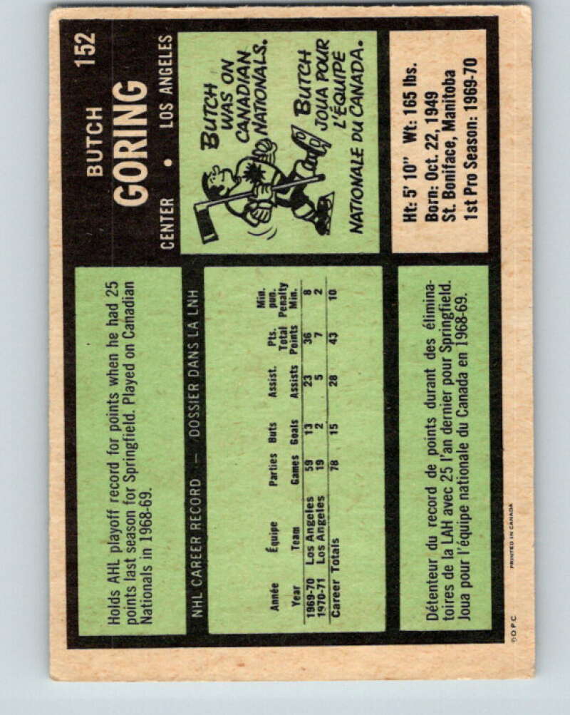1971-72 O-Pee-Chee #152 Butch Goring  RC Rookie Los Angeles Kings  V9398
