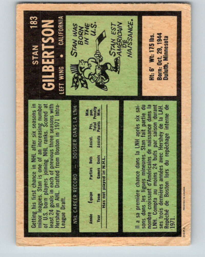 1971-72 O-Pee-Chee #183 Stan Gilbertson  RC Rookie California Golden Seals  V9529