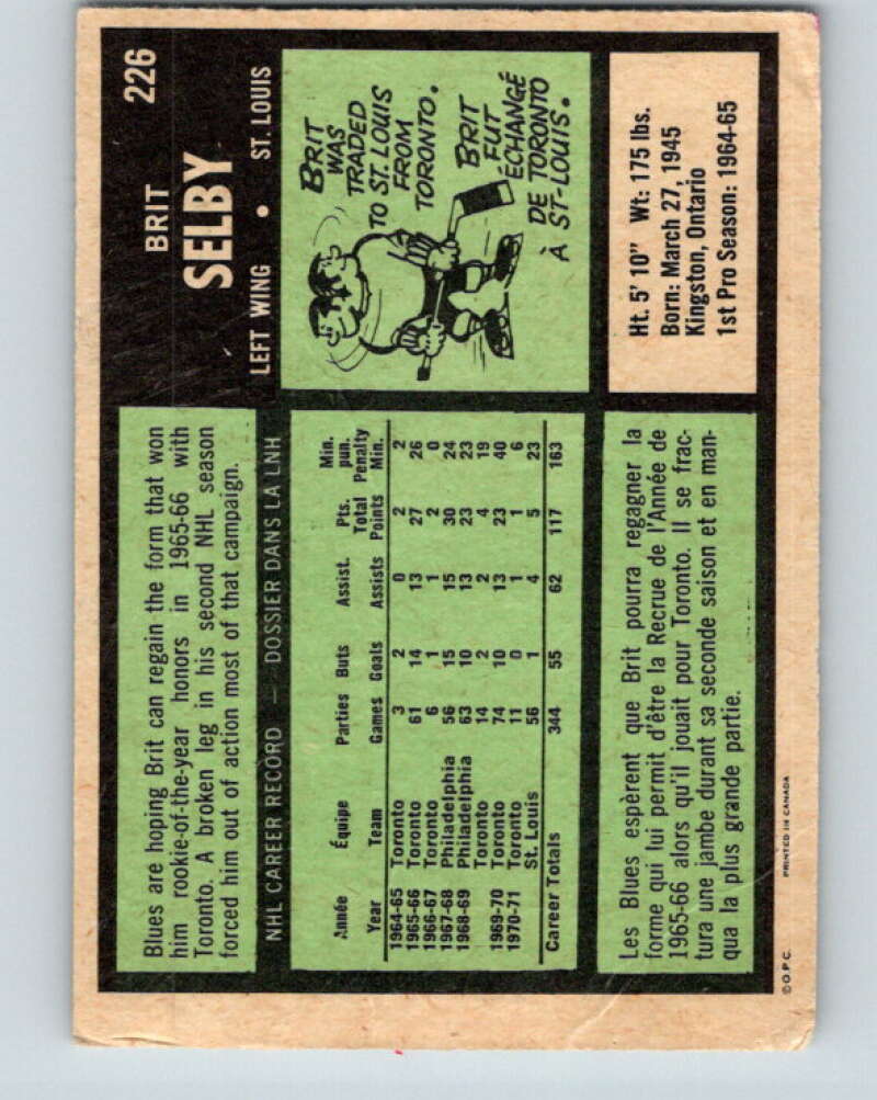 1971-72 O-Pee-Chee #226 Brit Selby  St. Louis Blues  V9704