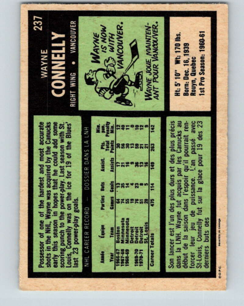 1971-72 O-Pee-Chee #237 Wayne Connelly  Vancouver Canucks  V9755