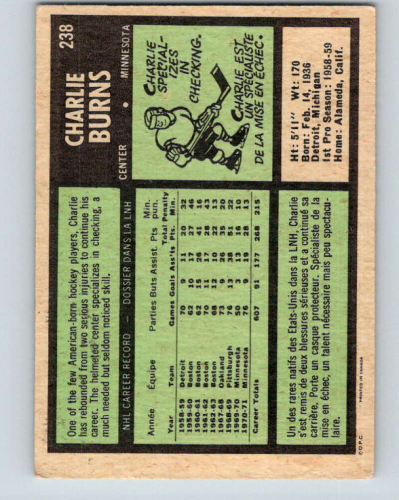 1971-72 O-Pee-Chee #238 Charlie Burns  Minnesota North Stars  V9759