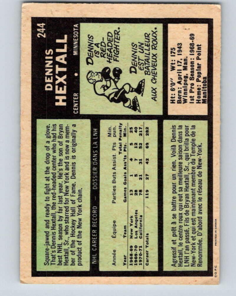 1971-72 O-Pee-Chee #244 Dennis Hextall  Minnesota North Stars  V9790