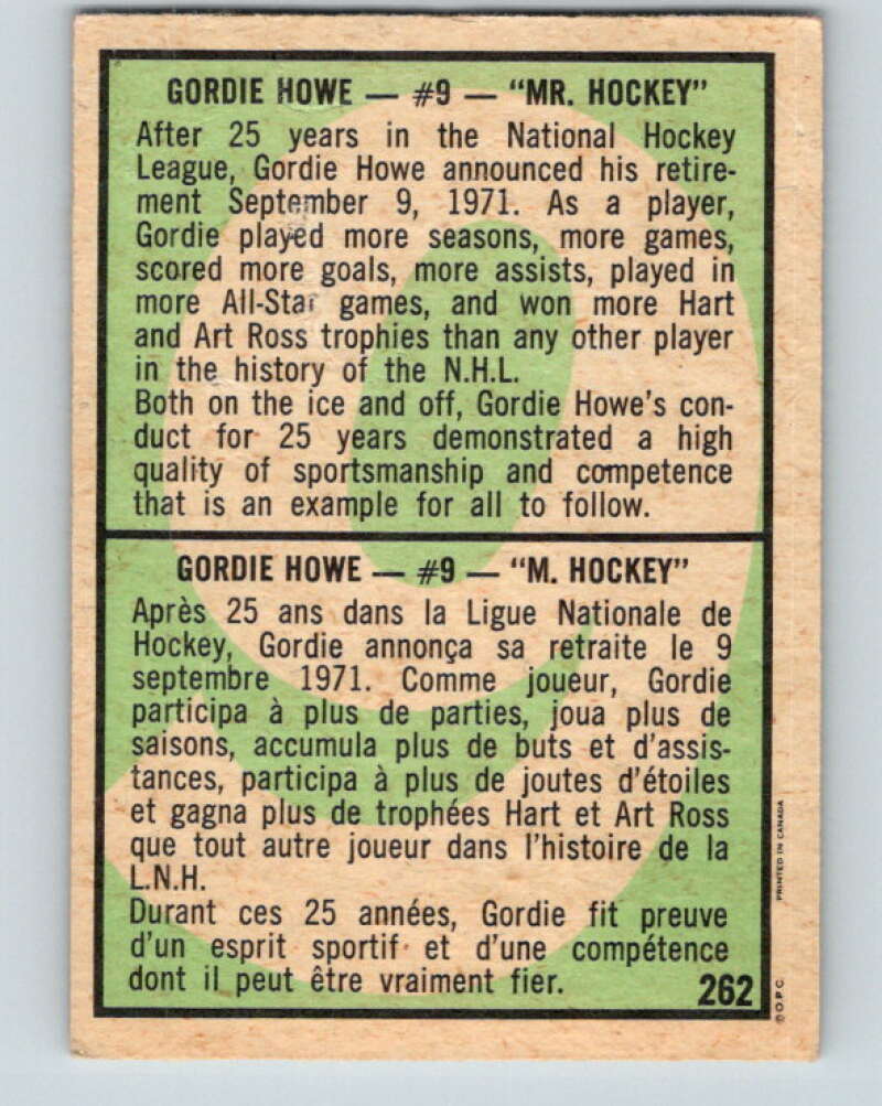 1971-72 O-Pee-Chee #262 Gordie Howe  Detroit Red Wings  V9954