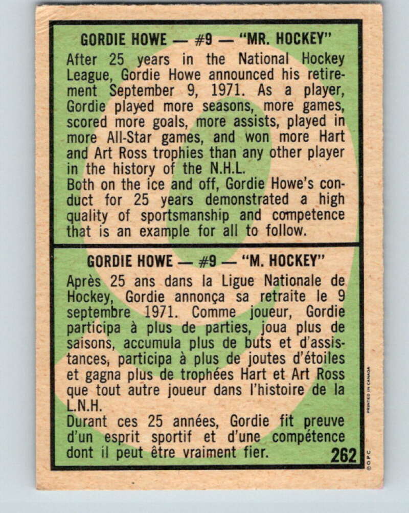 1971-72 O-Pee-Chee #262 Gordie Howe  Detroit Red Wings  V9955