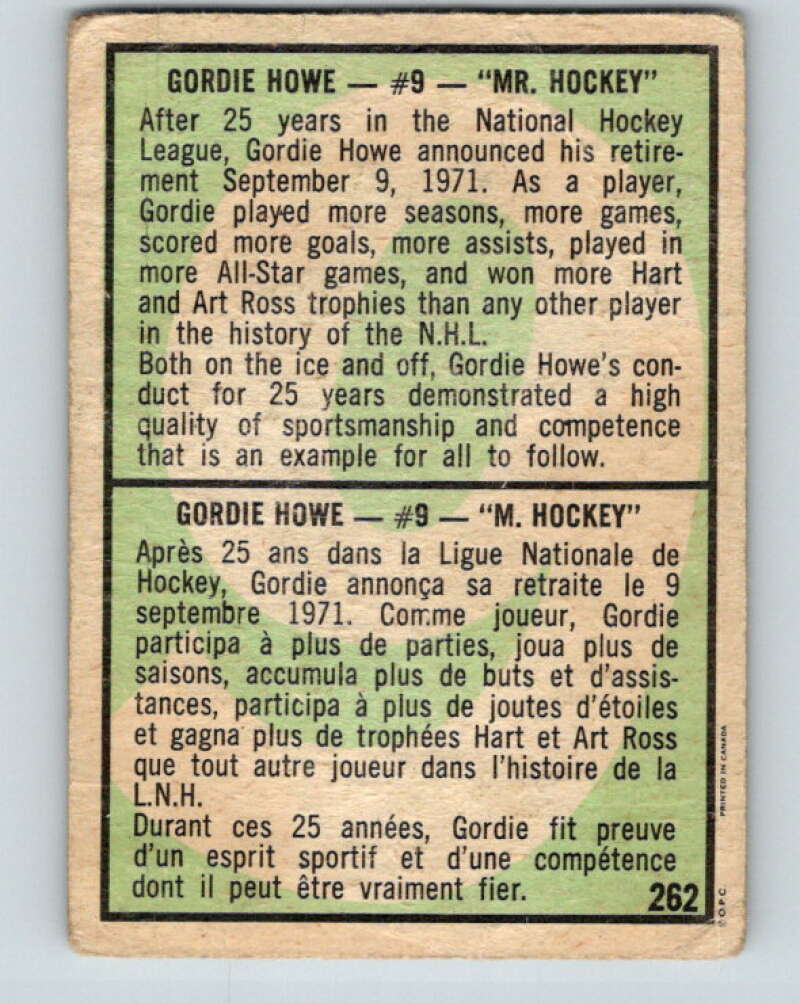1971-72 O-Pee-Chee #262 Gordie Howe  Detroit Red Wings  V9956