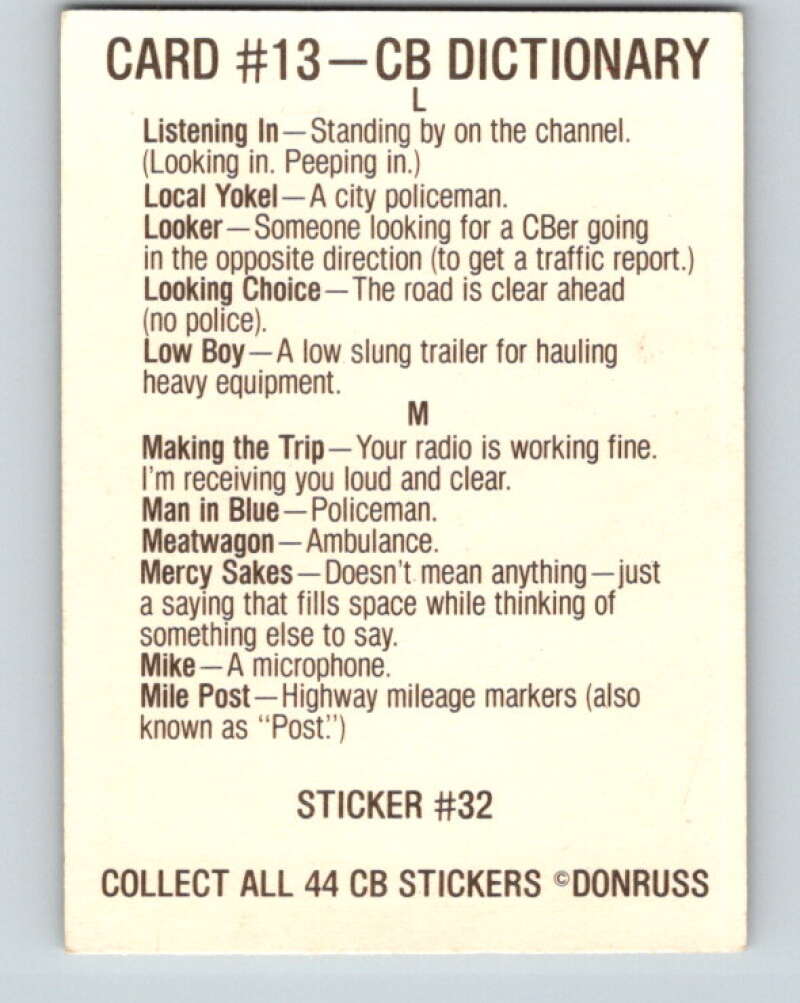 1977 Fleer CB Talk Stickers - #13 Show Your Cards  V10289