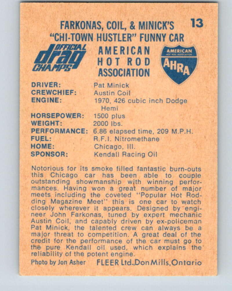 1971 Fleer AHRA Drag Champs #13 Farkonas Coil & Minicks  V10320