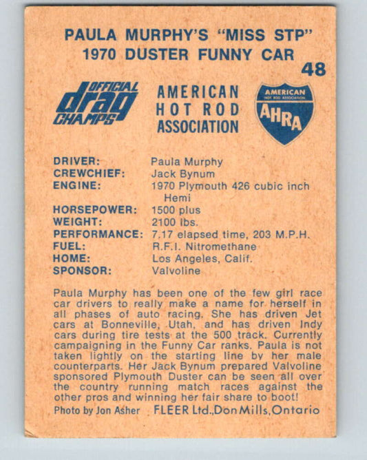 1971 Fleer AHRA Drag Champs #48 Paula Murphys Miss STP  V10330