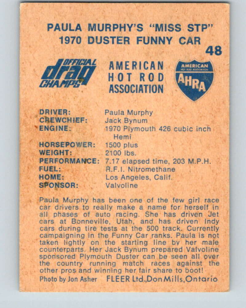 1971 Fleer AHRA Drag Champs #48 Paula Murphys Miss STP  V10332