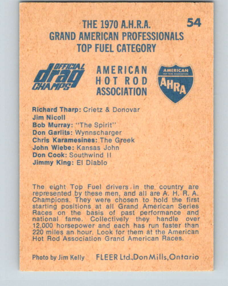 1971 Fleer AHRA Drag Champs #54 The 1970 A.H.R.A  V10346