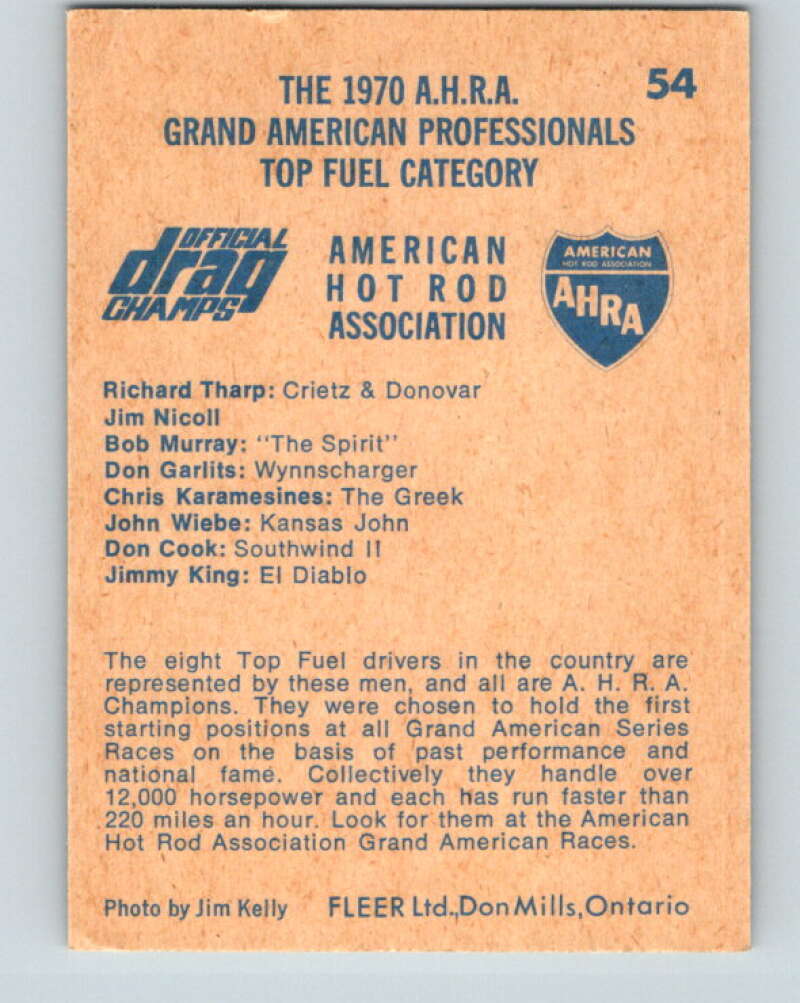 1971 Fleer AHRA Drag Champs #54 The 1970 A.H.R.A  V10347