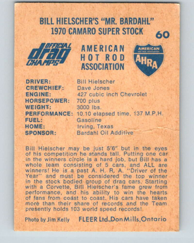 1971 Fleer AHRA Drag Champs #60 Bill Hielschers Mr.Bardahl  V10356