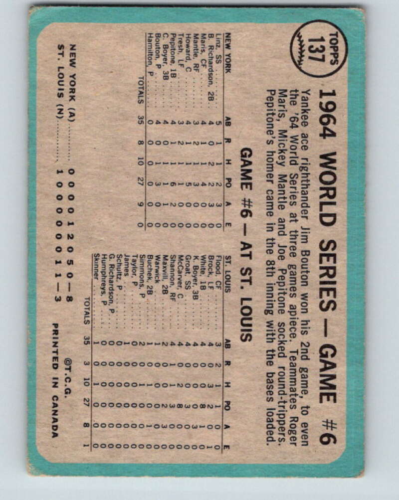 1965 Topps MLB #137 World Series Game 6 Bouton Wins Again � V10525