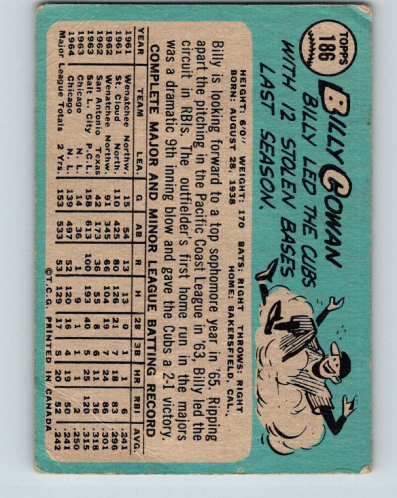 1965 Topps MLB #186 Billy Cowan  Chicago Cubs� V10545