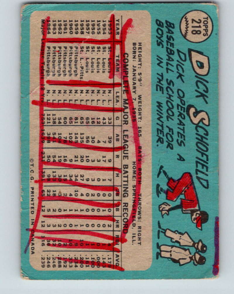 1965 Topps MLB #218 Dick Schofield  Pittsburgh Pirates� V10551