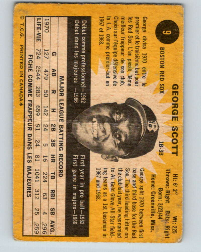 1971 O-Pee-Chee MLB #9 George Scott� Boston Red Sox� V10691