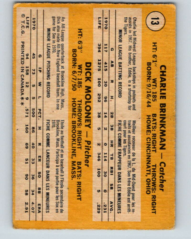 1971 O-Pee-Chee MLB #13 Brinkman/Moloney�RC Rookie Ch V10697