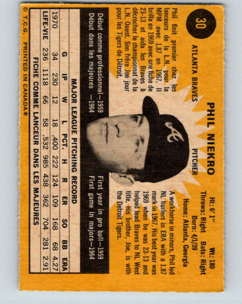 1971 O-Pee-Chee MLB #30 Phil Niekro� Atlanta Braves� V10719